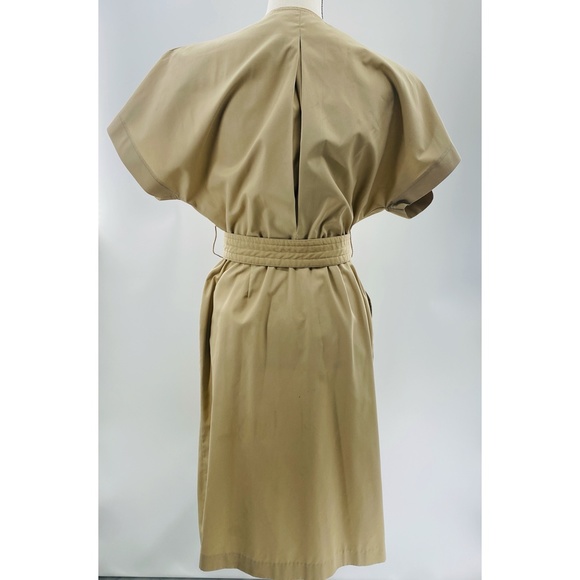 Vintage Khaki Camp Front Button Belted Elastic Waist Short Sleeve Dress - Picture 2 of 14